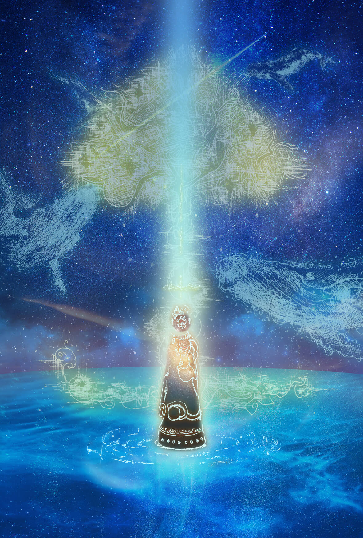 光と繋がる人の絵